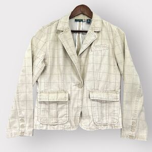 Sugar Reef Casual Sport Blazer Jacket Women M Beige Vanilla Check Cotton Pockets